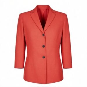 Le Suit Essentials Blazer Women Size 10 Orange Slit Cuffs Textured 3/4 Sleeve